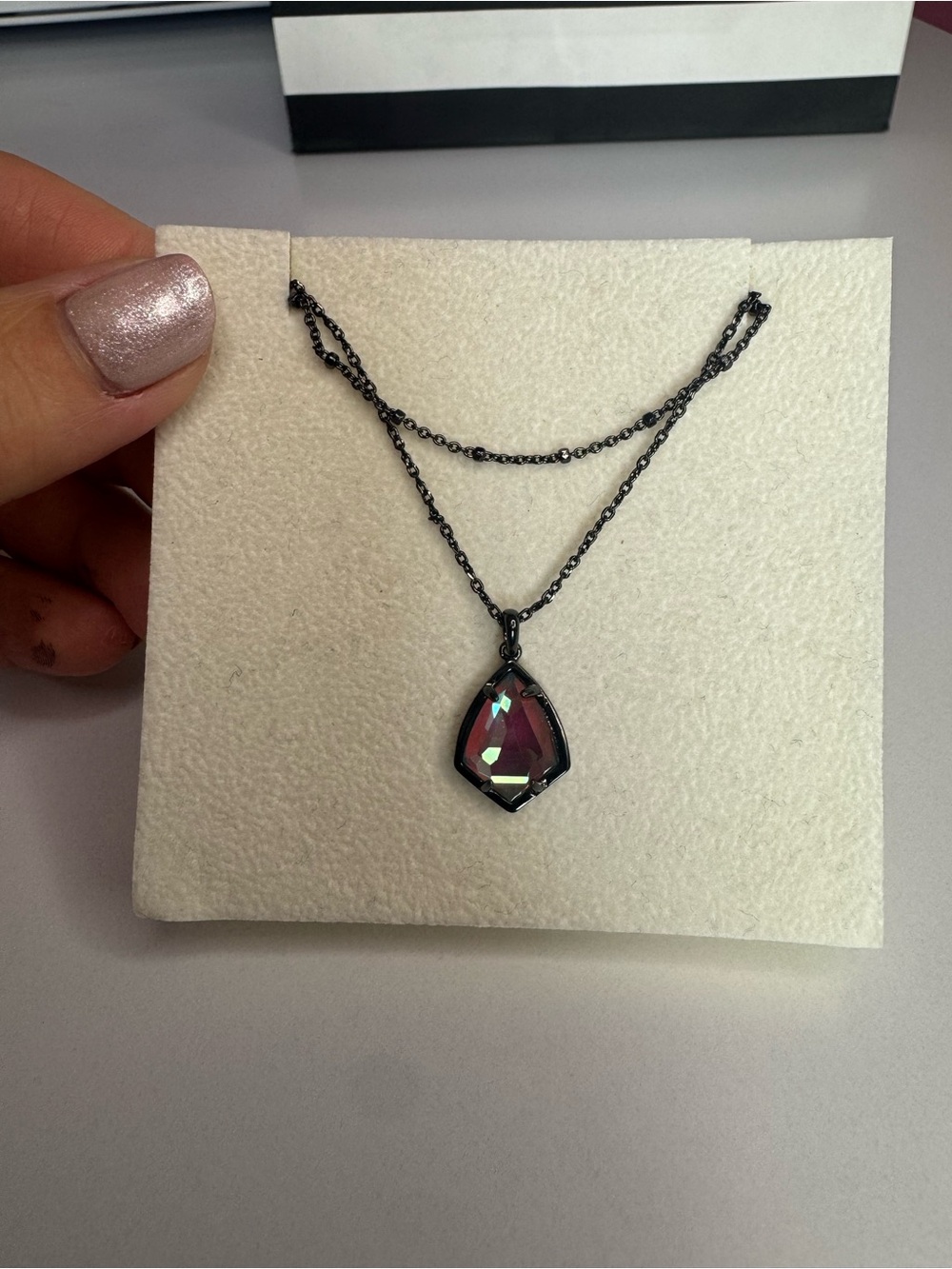 Kendra Scott Cory Gunmetal with Iridescent Teardrop Pendant Necklace - Picture 3 of 4